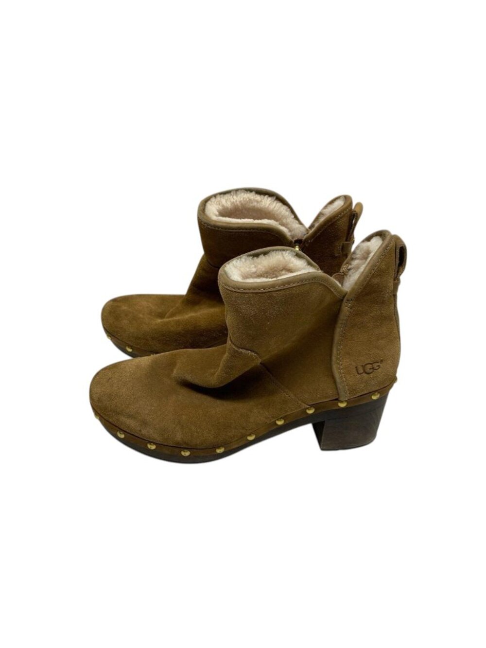 UGG Cam II Chestnut Suede Shearling Clog Ankle Boots Size 8 - Picture 2 of 7